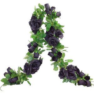 2 PCS 6.5 Ft. Artificial Black Rose Vine for Halloween Decor, Hanging Black